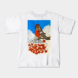 Bullfinch with ash berries in winter Kids T-Shirt